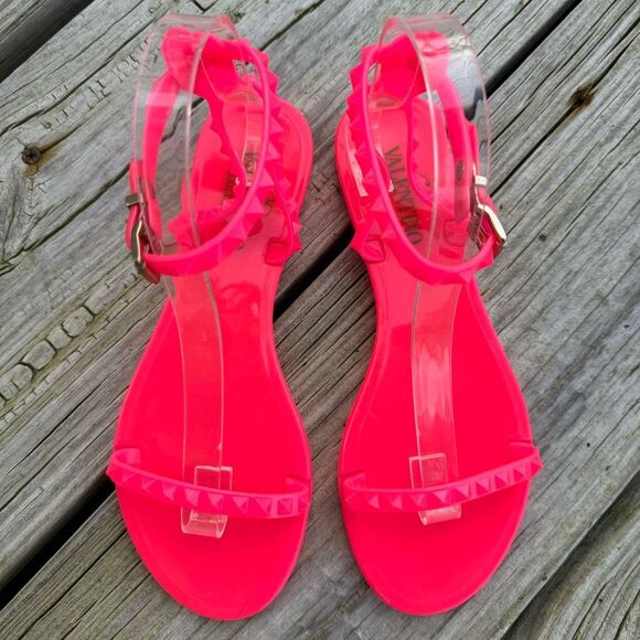 Valentino Garavani Rockstud PVC Jelly Sandals Flats Jellies Hot Neon Pink 38 / 8 - Picture 4 of 13